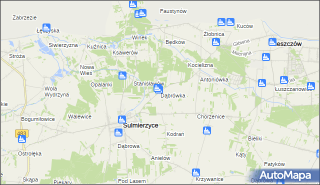 mapa Dąbrówka gmina Sulmierzyce, Dąbrówka gmina Sulmierzyce na mapie Targeo