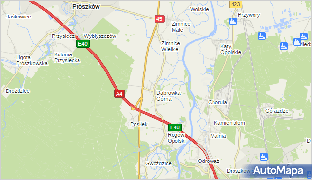 mapa Dąbrówka Górna gmina Krapkowice, Dąbrówka Górna gmina Krapkowice na mapie Targeo