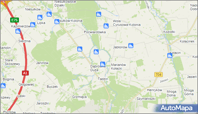 mapa Dąbrówka Mała gmina Brzeziny, Dąbrówka Mała gmina Brzeziny na mapie Targeo