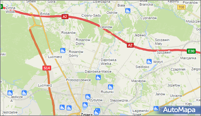 mapa Dąbrówka Wielka gmina Zgierz, Dąbrówka Wielka gmina Zgierz na mapie Targeo