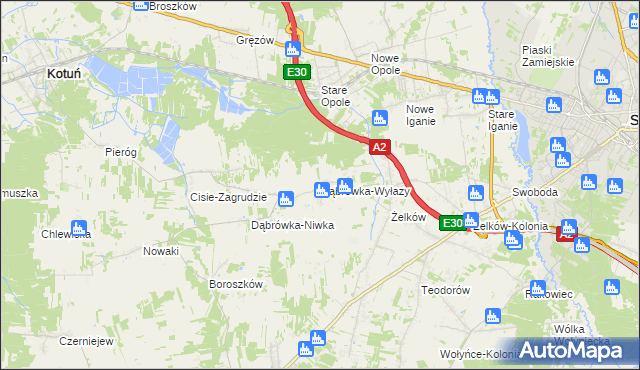 mapa Dąbrówka-Wyłazy, Dąbrówka-Wyłazy na mapie Targeo