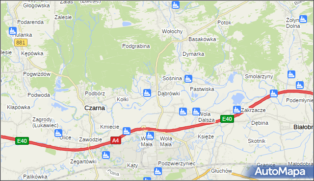 mapa Dąbrówki gmina Czarna, Dąbrówki gmina Czarna na mapie Targeo