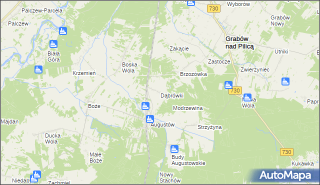 mapa Dąbrówki gmina Grabów nad Pilicą, Dąbrówki gmina Grabów nad Pilicą na mapie Targeo