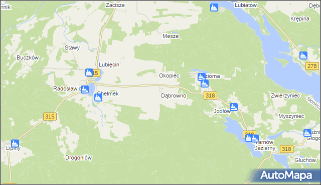 mapa Dąbrowno gmina Nowa Sól, Dąbrowno gmina Nowa Sól na mapie Targeo