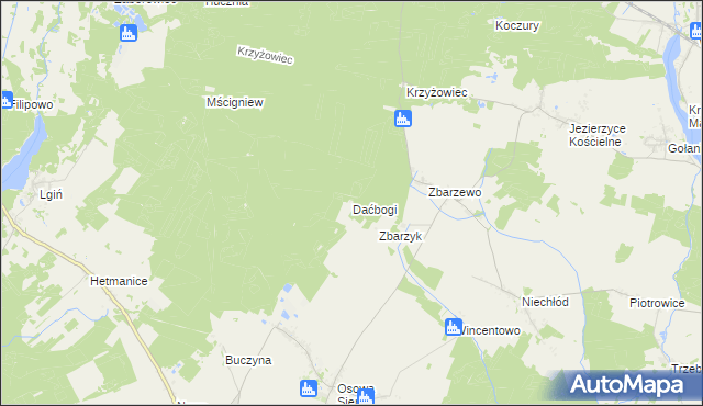 mapa Daćbogi gmina Włoszakowice, Daćbogi gmina Włoszakowice na mapie Targeo