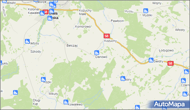 mapa Danowo gmina Biała Piska, Danowo gmina Biała Piska na mapie Targeo