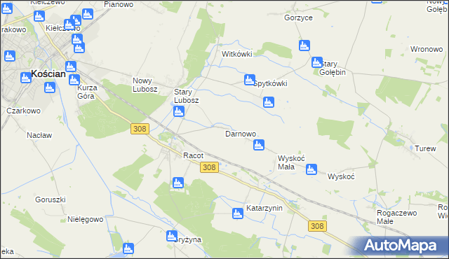 mapa Darnowo gmina Kościan, Darnowo gmina Kościan na mapie Targeo