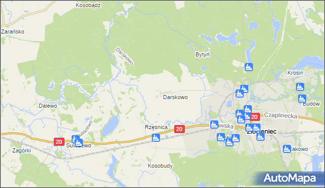 mapa Darskowo gmina Złocieniec, Darskowo gmina Złocieniec na mapie Targeo