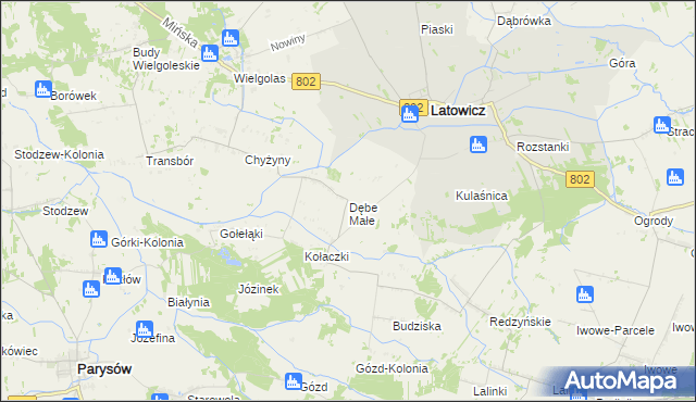 mapa Dębe Małe gmina Latowicz, Dębe Małe gmina Latowicz na mapie Targeo