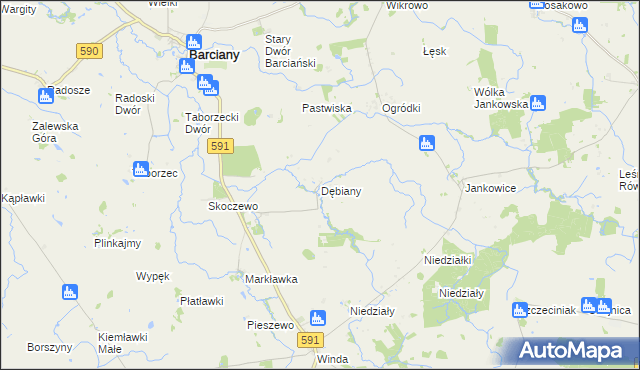 mapa Dębiany gmina Barciany, Dębiany gmina Barciany na mapie Targeo