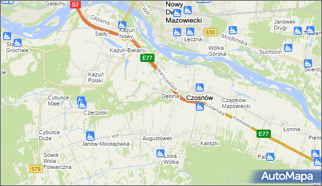 mapa Dębina gmina Czosnów, Dębina gmina Czosnów na mapie Targeo