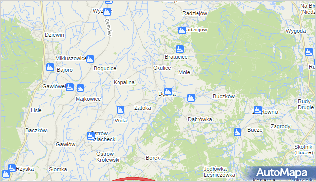 mapa Dębina gmina Rzezawa, Dębina gmina Rzezawa na mapie Targeo