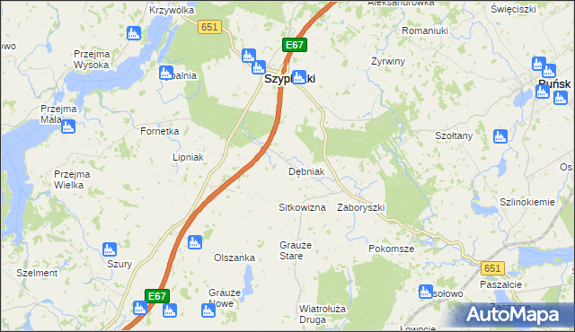 mapa Dębniak gmina Szypliszki, Dębniak gmina Szypliszki na mapie Targeo