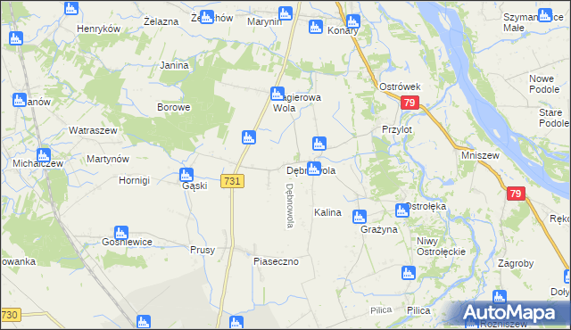 mapa Dębnowola gmina Warka, Dębnowola gmina Warka na mapie Targeo