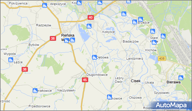 mapa Dębowa gmina Reńska Wieś, Dębowa gmina Reńska Wieś na mapie Targeo