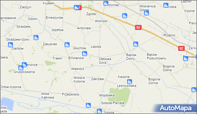 mapa Dębowa Góra gmina Bedlno, Dębowa Góra gmina Bedlno na mapie Targeo