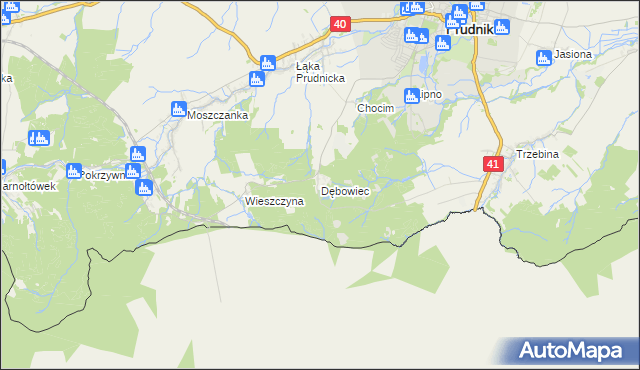 mapa Dębowiec gmina Prudnik, Dębowiec gmina Prudnik na mapie Targeo