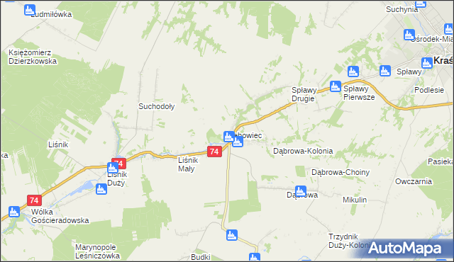 mapa Dębowiec gmina Trzydnik Duży, Dębowiec gmina Trzydnik Duży na mapie Targeo