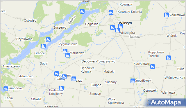 mapa Dębówiec gmina Wilczyn, Dębówiec gmina Wilczyn na mapie Targeo