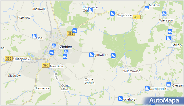 mapa Dębowiec gmina Ziębice, Dębowiec gmina Ziębice na mapie Targeo