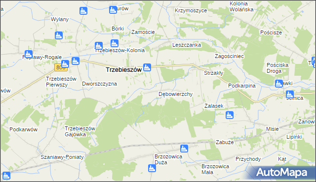 mapa Dębowierzchy, Dębowierzchy na mapie Targeo
