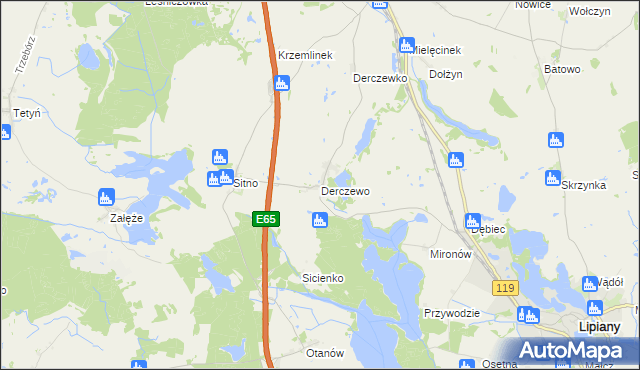 mapa Derczewo, Derczewo na mapie Targeo