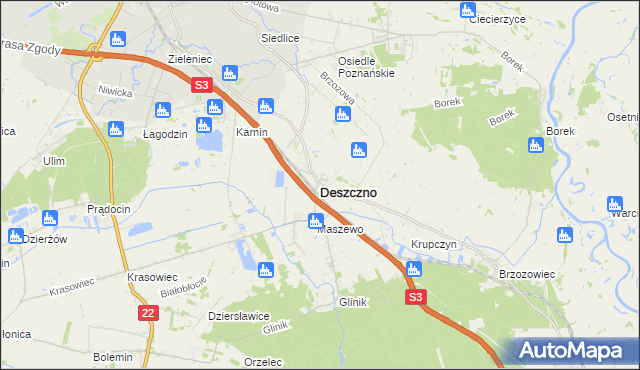mapa Deszczno, Deszczno na mapie Targeo
