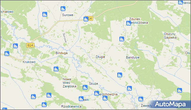 mapa Długie gmina Czarnia, Długie gmina Czarnia na mapie Targeo