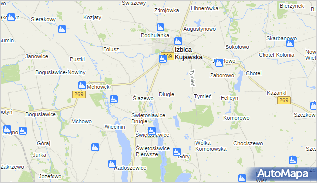 mapa Długie gmina Izbica Kujawska, Długie gmina Izbica Kujawska na mapie Targeo