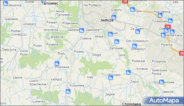 mapa Długie gmina Jedlicze, Długie gmina Jedlicze na mapie Targeo