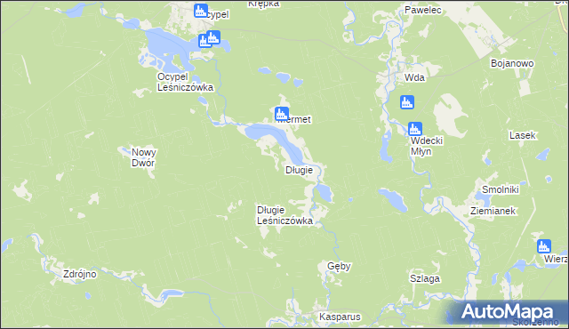 mapa Długie gmina Osieczna, Długie gmina Osieczna na mapie Targeo