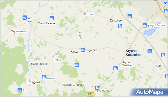 mapa Długołęka gmina Krypno, Długołęka gmina Krypno na mapie Targeo