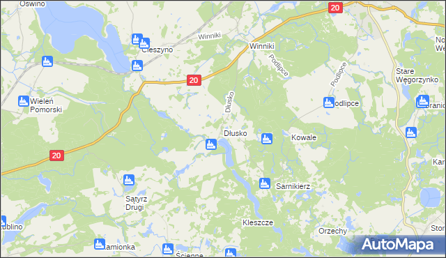 mapa Dłusko gmina Węgorzyno, Dłusko gmina Węgorzyno na mapie Targeo