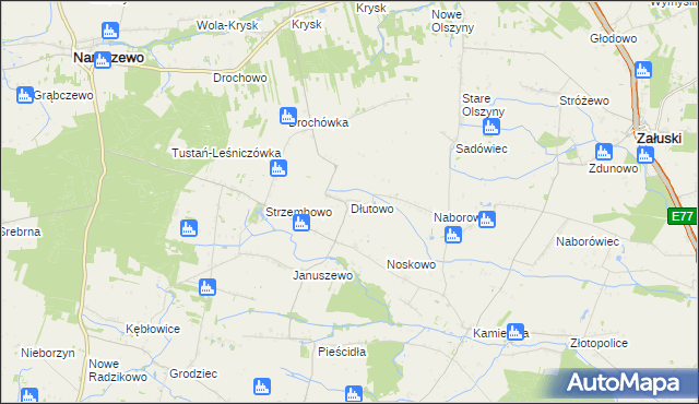mapa Dłutowo gmina Naruszewo, Dłutowo gmina Naruszewo na mapie Targeo