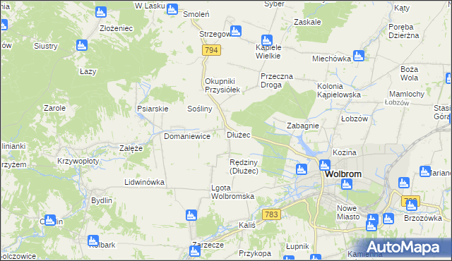 mapa Dłużec gmina Wolbrom, Dłużec gmina Wolbrom na mapie Targeo