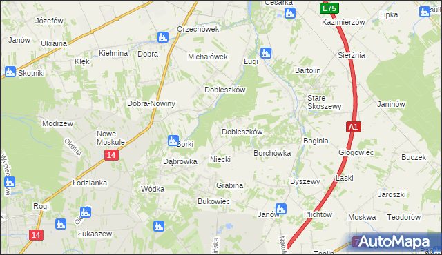 mapa Dobieszków gmina Nowosolna, Dobieszków gmina Nowosolna na mapie Targeo