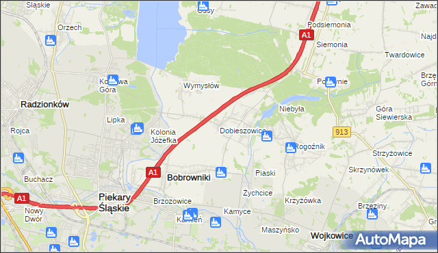 mapa Dobieszowice gmina Bobrowniki, Dobieszowice gmina Bobrowniki na mapie Targeo