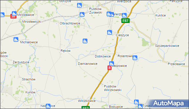 mapa Dobkowice gmina Kobierzyce, Dobkowice gmina Kobierzyce na mapie Targeo