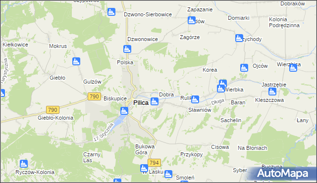 mapa Dobra gmina Pilica, Dobra gmina Pilica na mapie Targeo