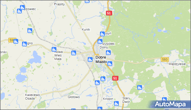 mapa Dobre Miasto, Dobre Miasto na mapie Targeo