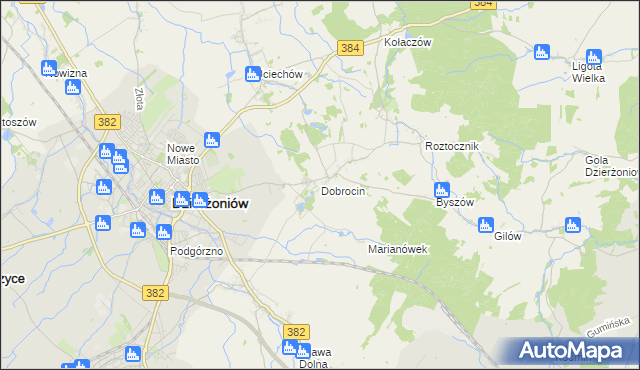 mapa Dobrocin gmina Dzierżoniów, Dobrocin gmina Dzierżoniów na mapie Targeo