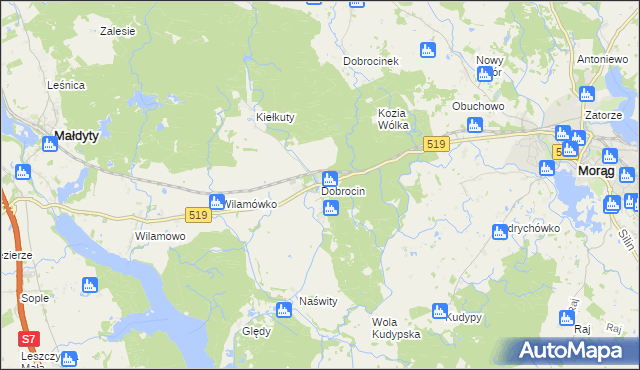 mapa Dobrocin gmina Małdyty, Dobrocin gmina Małdyty na mapie Targeo