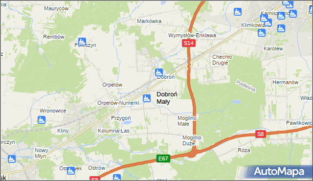 mapa Dobroń Mały, Dobroń Mały na mapie Targeo