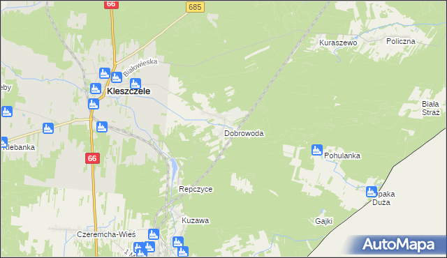 mapa Dobrowoda gmina Kleszczele, Dobrowoda gmina Kleszczele na mapie Targeo