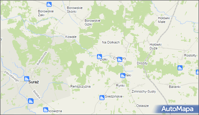 mapa Dołki gmina Turośń Kościelna, Dołki gmina Turośń Kościelna na mapie Targeo