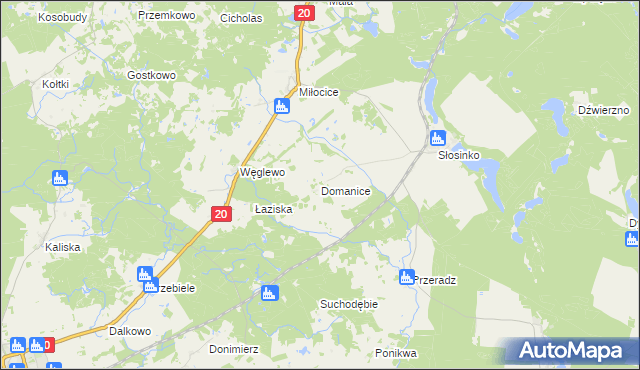 mapa Domanice gmina Miastko, Domanice gmina Miastko na mapie Targeo