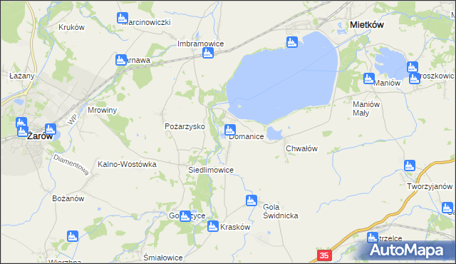 mapa Domanice gmina Mietków, Domanice gmina Mietków na mapie Targeo