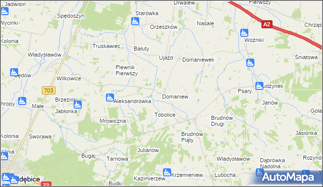 mapa Domaniew gmina Dalików, Domaniew gmina Dalików na mapie Targeo