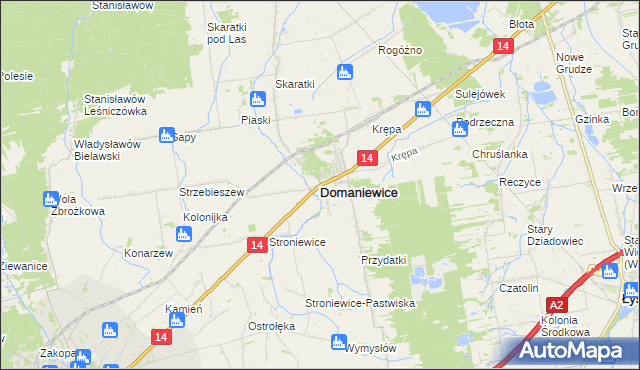mapa Domaniewice powiat łowicki, Domaniewice powiat łowicki na mapie Targeo