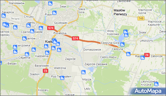 mapa Domaszowice gmina Masłów, Domaszowice gmina Masłów na mapie Targeo